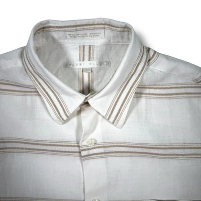 Camisa Perry Ellis Para Hombre Grande Manga Corta Abotonada Mezcla de Lino Rayas Foto 1 de 4