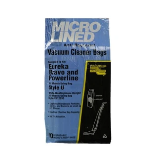 10 Micro Lined Anti-Bacterial  Vacuum Cleaner Bags Style U Eureka Bravo Pwrline - Picture 1 of 2