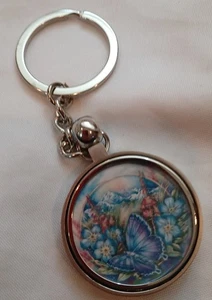 Blue Purple Butterfly Insect, Flowers, Mountain, 1.5" Pendant, Keychain, Keyring - Picture 1 of 3