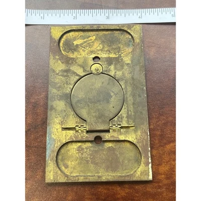 Vintage Brass Bryant Outlet Cover Plate Flip Lid Industrial Mid-Century Patina - Image 1 of 3