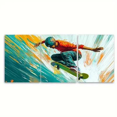 3pcs Skateboarder Abstract Sports Design Wall Art Canvas Unframed/Framed - Image 1 of 4
