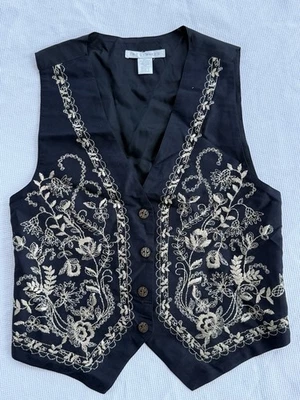 Vintage The Limited Black Vest Embroidered Floral Boho Western Festival Size S - Image 1 of 4