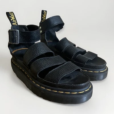 Doc Dr. Martens Clarissa II Quad Sandals W 6 EU 37 Black Leather Platform Chunky - Image 1 of 4