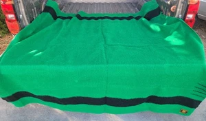 Vintage Early's Whitney Point England Green 4 Black Stripe Wool Blanket 90x76" - Picture 1 of 8
