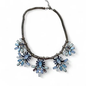Blue and silver statement necklace Costume jewellery Silver chain blue stones - Picture 1 of 4