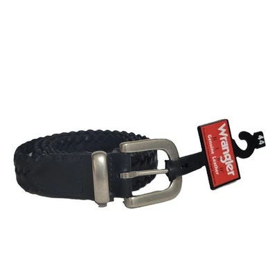 Wrangler Hero Men’s 44 Black Braided Genuine Leather Belt Silver-Tone Buckle NWT - Image 1 of 4