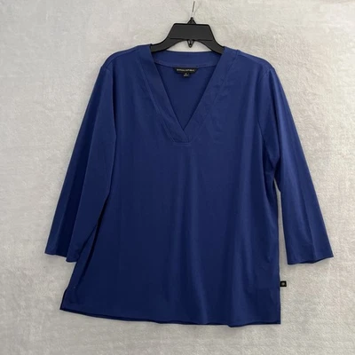 Banana Republic Womans Blouse Top Blue Solid Medium Polyester Long Sleeve V Neck - Image 1 of 4