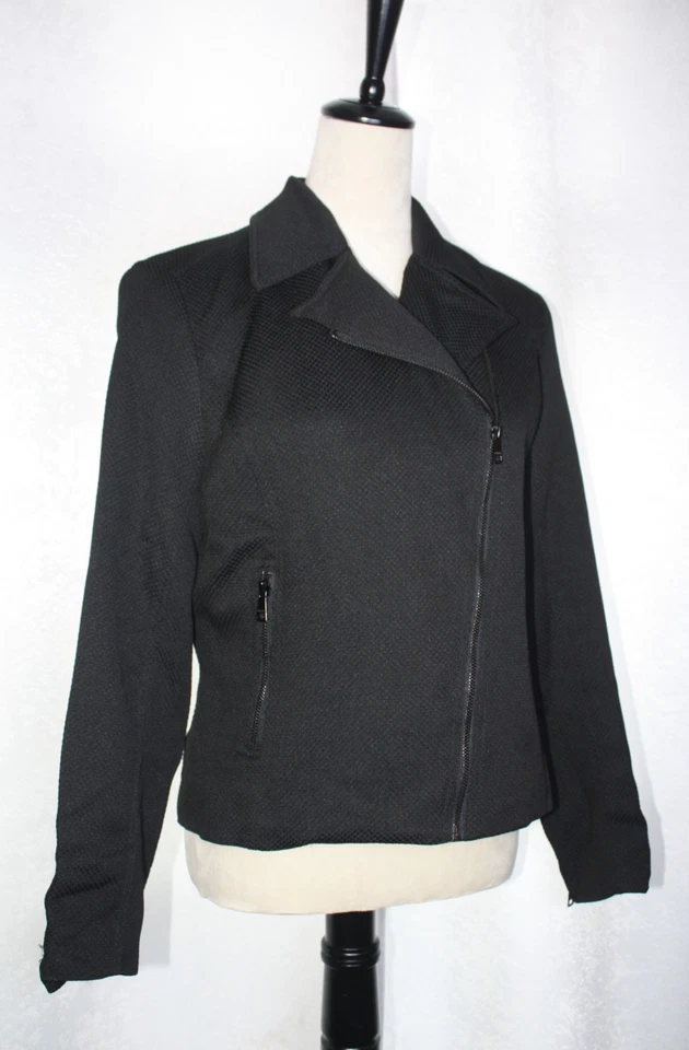 Chaqueta IMNYC Isaac Mizrahi negra texturizada para mujer cremallera asimétrica, talla M, nueva con etiquetas Foto 1 de 4