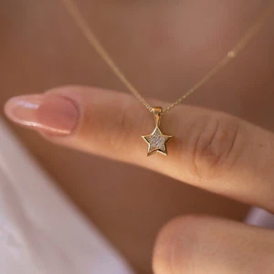 Star Pendant with Chain Lab Grown Diamond Dainty Minimalist Women's Necklace VS - Picture 1 of 9