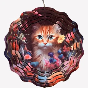 Katze Kätzchen Wind Spinner 8" Aluminium bunte Wind Spinner für drinnen oder draußen - Bild 1 von 3