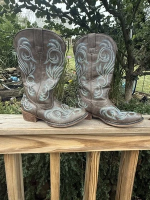 Roper Riley Glitz Tooled Cowboy  Womens Brown Casual brown aqua  - Image 1 of 4