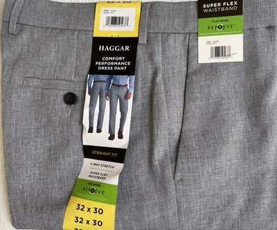 NEW Haggar Men's 32x30 Comfort Performance Dress Pant Straight Fit Grey - Image 1 of 3