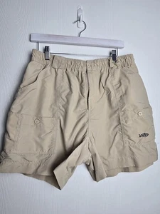 Aftco Performance Fishing Pockets Short Men's Size 38 Beige Nylon Elastic Waist - Picture 1 of 3