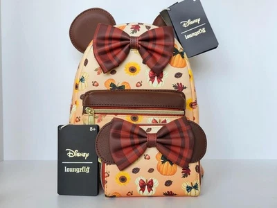 Loungefly Disney Minnie Mouse Fall Pumpkin Bow Mini Backpack & Wallet Set New - Image 1 of 4