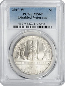 2010-W Disabled Veterans Silver Commemorative Dollar MS69 PCGS Mint State 69 - Picture 1 of 2