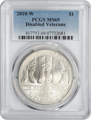 2010-W Disabled Veterans Silver Commemorative Dollar MS69 PCGS Mint State 69 - Image 1 of 2