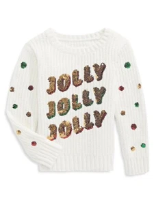 33 Degrees Little Girls Crewneck Christmas Jolly Jolly Sweater In Ivory Size 5 - Picture 1 of 9