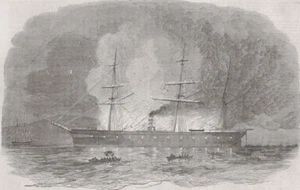 DISASTERS. Pittsburg, American merchant ship, burning 1853 old antique print - Picture 1 of 1