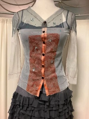 Блузка на пуговицах Rozae Nichols блестящая прозрачная с камнями сетчатая камуфляжная 2 шт. - Изображение 1 из 4