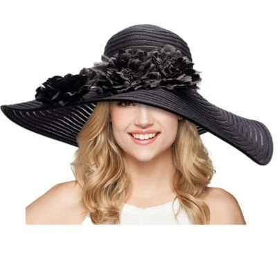 18cm Wide Brim Ribbon Mesh Womens Kentucky Derby Ascot Church Wedding Event Hat - Image 1 of 4