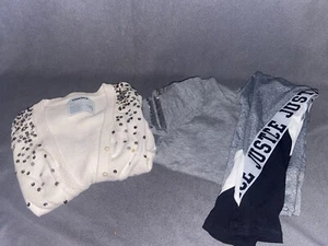 Girls Size 8 3 Piece Lot Justice Grey Tshirt And Pants And Cream Sonoma Sweater - Picture 1 of 14