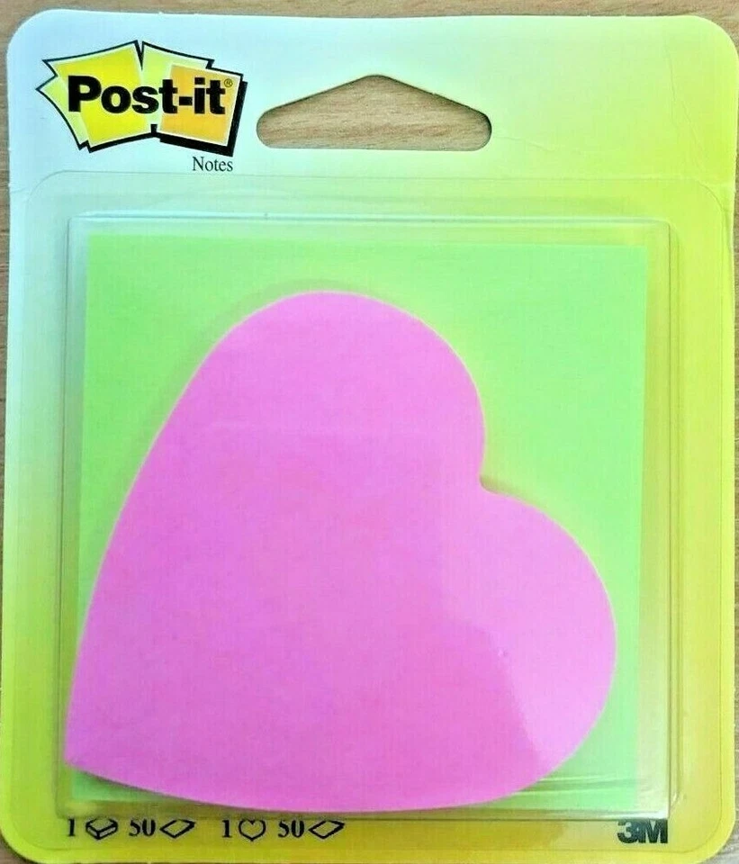 3M Post-it 76x76 mm Neon 50 Sheets & Heart Shaped Cube Notes 50 Sheets Free P&P - Image 1 of 1