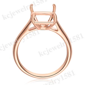 Solid 14K Rose Gold Semi Mount Ring Emerald/Cushion/Radiant 10x8mm High Quality - Picture 1 of 10
