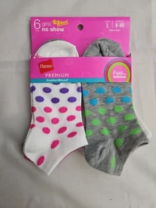 Hanes Girls 6 Pack NO SHOW Premium Comfort EZ Sort Sock Matching Size L 4-10 - Picture 1 of 4