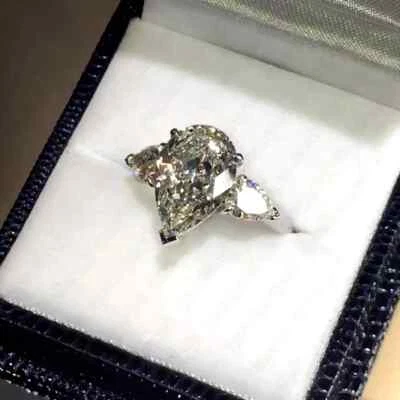 4.20TCW Pear Cut Moissanite Three Stone Engagement Ring 14K White Gold Plated - Изображение 1 из 4