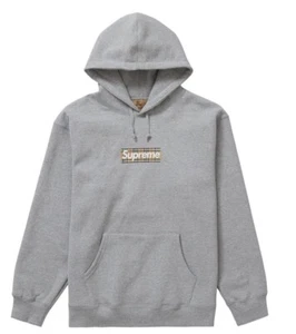 Supreme Burberry Box Logo Large Hooded Sweatshirt Hoodie Heather Grey Bogo - Picture 1 of 1