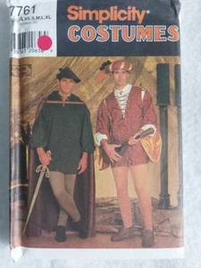 Simplicity 7761 Men's Renaissance Costume Patterns Size XS,S,M,L,XL  1997 - Picture 1 of 2