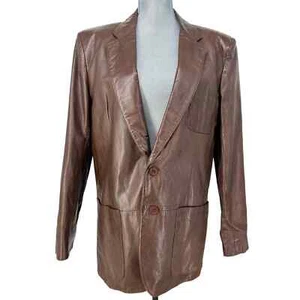 Vintage Neiman Marcus Brown Leather 2 Button Blazer Sport Coat Size M Unisex - Picture 1 of 12