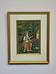 Pintura al óleo en miniatura - enmarcada Radá y Krishna - hindú - vibrante detallado - Imagen 1 de 10