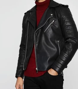 RIVER ISLAND BLACK LEATHER BIKER JACKET Size Small - Picture 1 of 4