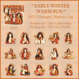 30Pcs Winter Girls PET Stickers DIY Journal Character Sticker Decorative Crafts - Picture 1 of 14