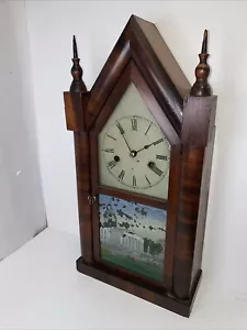 E.N. Welch Steeple Clock With Courthouse St. Painting, Runs And Chimes - Picture 1 of 15