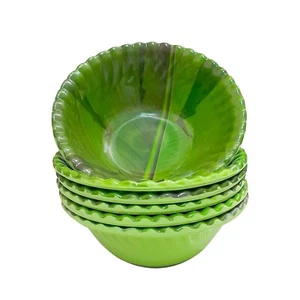 6" Inch Banana Leaf Round Ice Cream Starters Serving Melamine Plate Pack of 6 - Picture 1 of 5