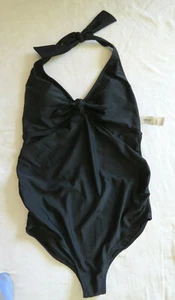 Old Navy Damen Gr. M Neckholder Front Einteiler SCHWARZ Schlankmacher Look Badeanzug NEU - Bild 1 von 6