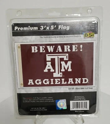 Texas A&M Aggies 3 x 5 ft. Flag BSI Products # 35730 BEWARE ATM AGGIELAND New - Image 1 of 4