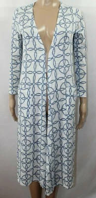 Suéter Cárdigan Plumero Blanco LuLaRoe Azul Geométrico Bolsillos Frontales Abiertos S Foto 1 de 4