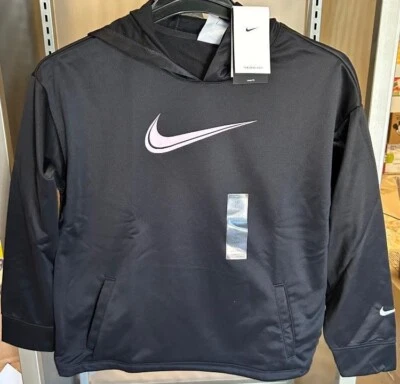¡¡NUEVO!! Sudadera con capucha Nike negra calce térmico holgado talla XL #291 para niñas Foto 1 de 4