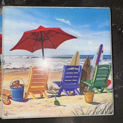 Scott Westmoreland - Beachy Keen набор из 4 керамических подписанных пляжных подставок с держателем - Изображение 1 из 4