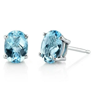 1.82 ct Oval Shape Swiss Blue Topaz Stud Earrings in 14K White Gold - Picture 1 of 5