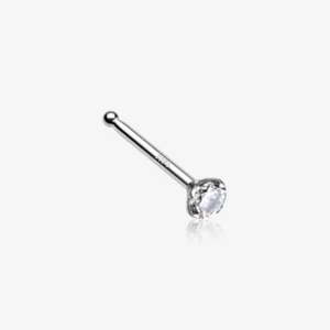 14 Karat White Gold Prong Set Gem Top Nose Stud Ring - Picture 1 of 2