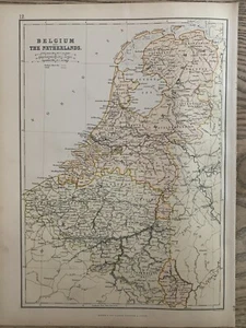 1882 HOLLAND & BELGIUM ORIGINAL ANTIQUE COLOUR MAP BY W.G. BLACKIE 138 YEARS OLD - Picture 1 of 3