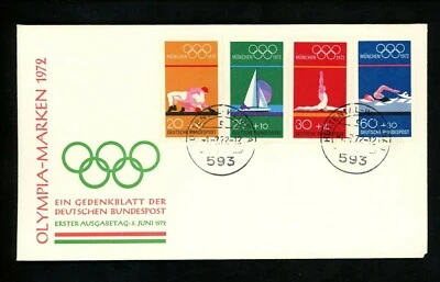 Postal History Germany FDC #B485-B488 Olympic games wrestling sailing 1972 - Image 1 of 2