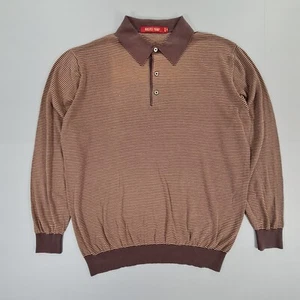 Vasto Mens Jumper Brown XL 52 Silk Cashmere Stripped Collared Pullover - Picture 1 of 9