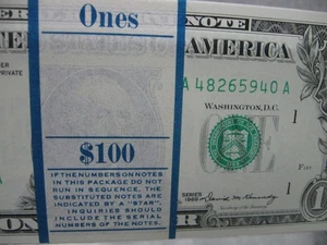 Federal Reserve Memorabilia Briefbeschwerer 100er Pack $1 Dollar Scheine Lucite Brick - Bild 1 von 13