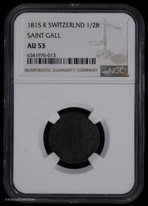 1815 K 1/2B Switzerland 1/2 Batzen Silver Swiss Cantons NGC AU 53 - Picture 1 of 4