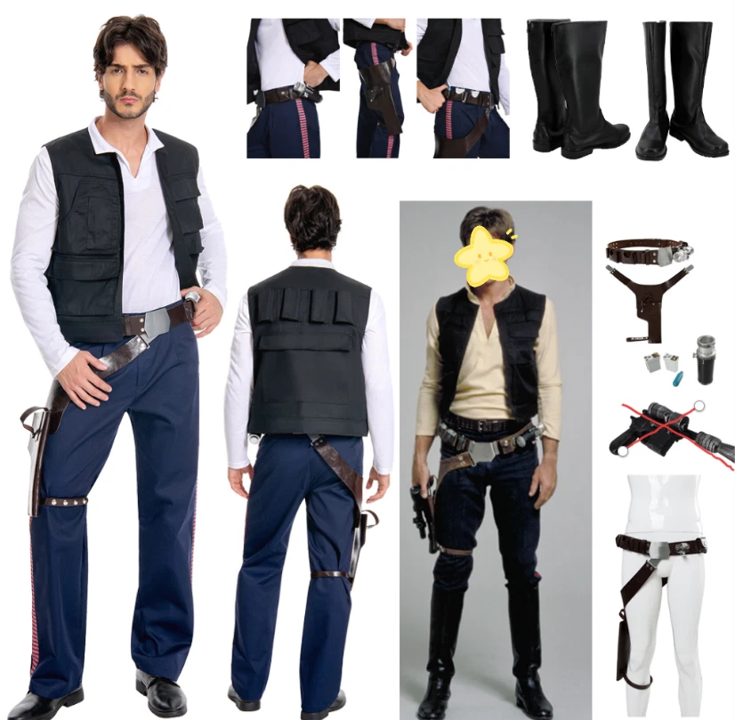 Conjunto completo de fantasia cosplay masculina Halloween carnaval Star ANH Han Solo - Imagem 1 de 4